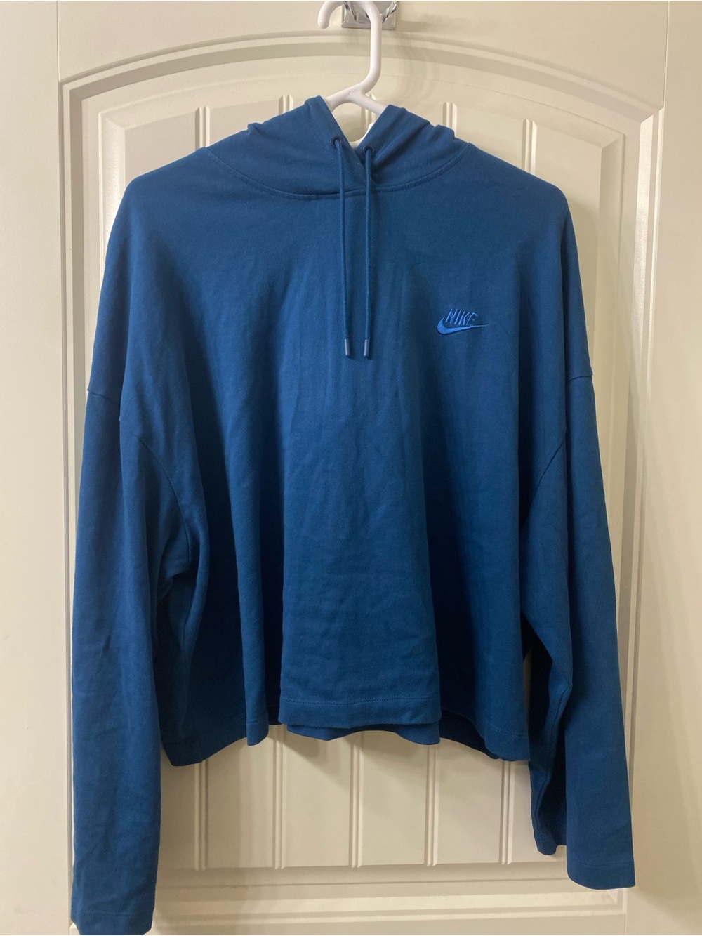 Nike Teal-Blue Cropped Hoodie with Embroidered Swoosh